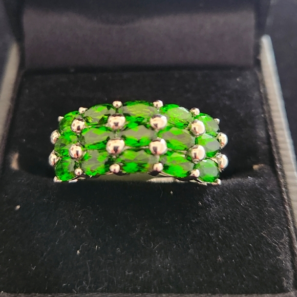 3 Row Chromium Diopside In 925 Silver Size 10 - Picture 1 of 7